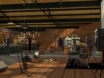 Market interior of restaurant in brick building 3D model