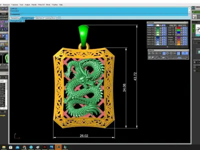 Luxury Dragon Rectangle Pendant 3D Model for Jewelry 3658 3D print model