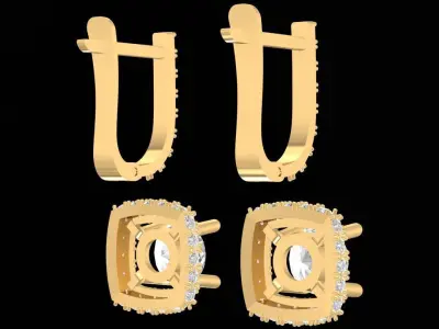 Luxury Cushion Cut Diamond Halo Earrings 3D Model  2691 3D print model