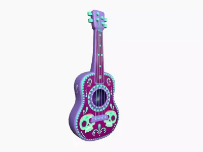 Cartoon Mexican Guitar A04 Purple - Music Instrument Design Low-poly 3D model