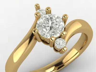 Elegant 18K Gold Ring with Center and Side Stones  Free 3D print model