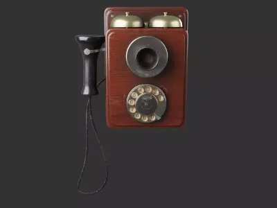 Wooden Vintage Antique Phone Low-poly 3D model