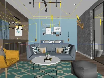 Modern Nordic Style Hotel Room Design 3D model