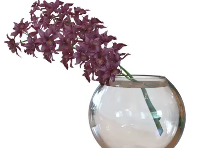Orchidaceae glass vase with flowers 3D model