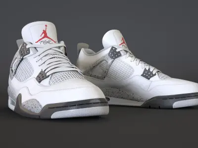 Nike Air Jordan 4 Retro White Cement Shoe Low-poly 3D model