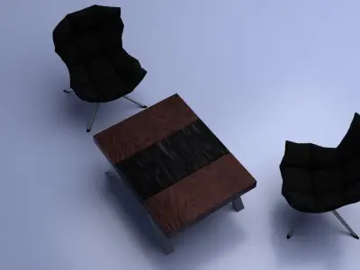 Brown Black Silver Luxury Office Furniture Set Low-poly 3D model