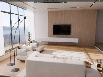 Modern Living Room and Dining Room Interior Scene  3D model