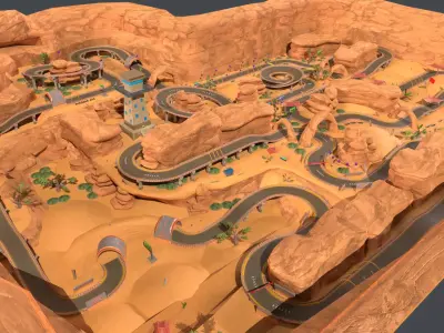 Racing location for casual mobile game Low-poly 3D model