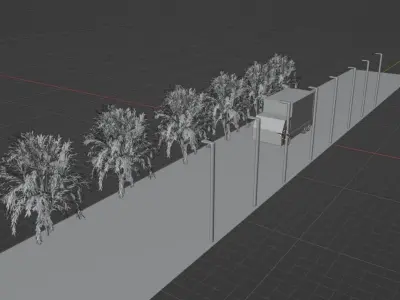 Truck model orange road with trees Free low-poly 3D model