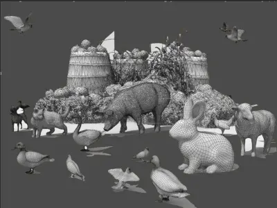 Poultry livestock animals  fruits and vegetables 3D model