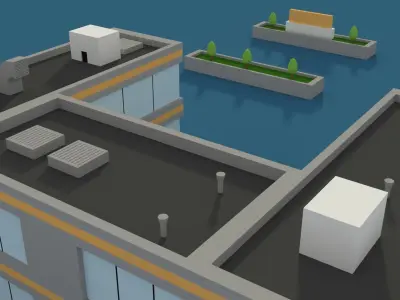 Low Poly Hosptial 2 hospital building with plants and trees Low-poly 3D model