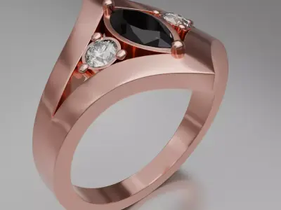 Noctis Rose 3D Ring Model with Diamonds and Black Onyx 3D model 3D model