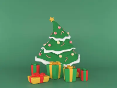 christmas tree and gift bix 3d model 3D model