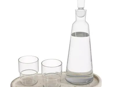 Decanter and glasses with water 3D model