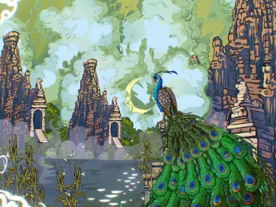 Landscape Asia Scene Animated Vector Paralax Low-poly 3D model