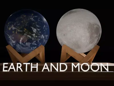 HOUSE DECORATION MOON AND EARTH Low-poly 3D model