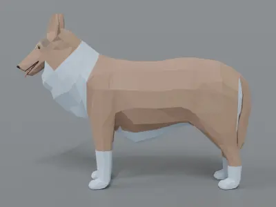 Low Poly Cartoon Rough Collie Dog Low-poly 3D model