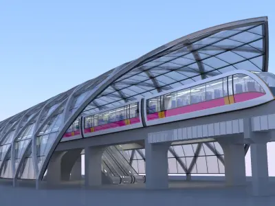 Monorail station with train 2023 V 3D model