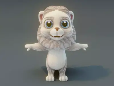 Cartoon White Lion 3D Model Low-poly 3D model