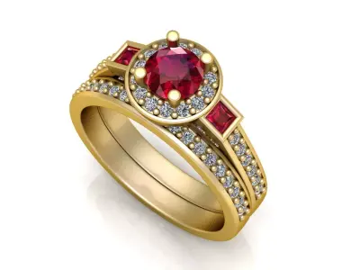 Luxury Dual-Tone Gemstone Wedding Rings 3D model