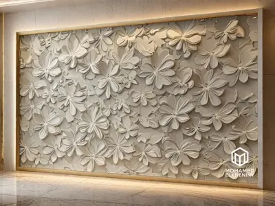 modern panel wall decor set relief stl mural CNC 305  3D model