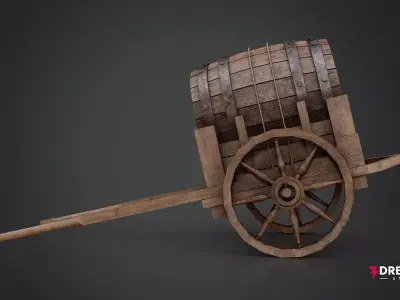Medieval Merchant Barrel Cart - Authentic Market Transport Low-poly 3D model