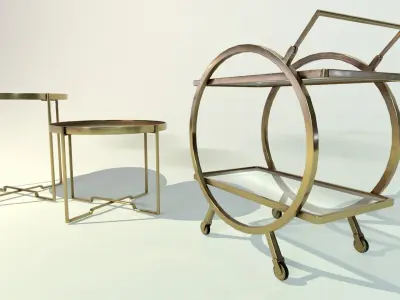 Architectural Deco Set - Cart and Table  Low-poly 3D model