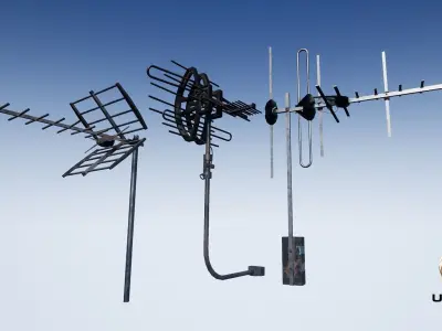 Set of outdoor TV Antennas Low-poly 3D model