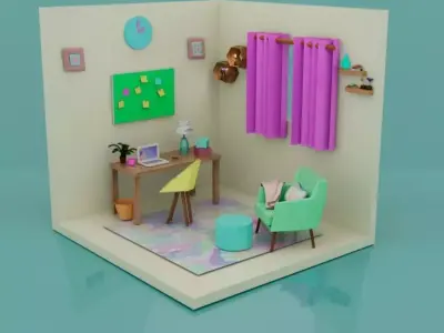 LowPoly Home Office Free low-poly 3D model