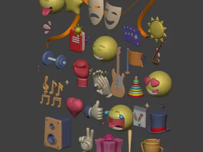 Cartoon Icons Pack - Hand - Smartphone - Smiley Emoji - Game Low-poly 3D model