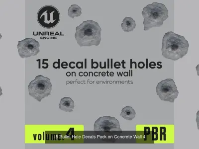 120 Bullet Hole Decals Pack on Concrete Wall Texture