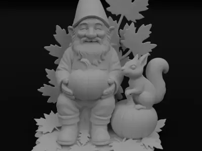 Autumn Gnome with Squirrel 3D model Figurine for printing 3D print model