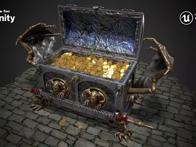Chest vampire with coins 3D model Low-poly 3D model