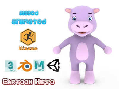 Character008 Animated Hippo 3D Low-poly 3D model