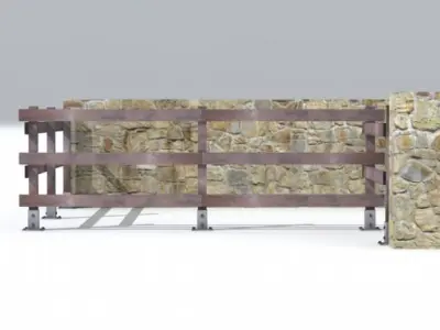 Fence stone with wooden railings 3D model