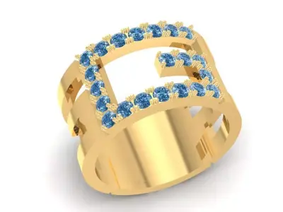 Luxury Initial G Men Ring Jewelry 898 3D print model