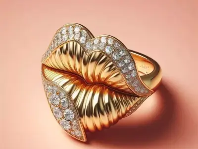 Luxury Lips Ring Rose Gold Diamond Accents 3D Kiss Low-poly 3D model