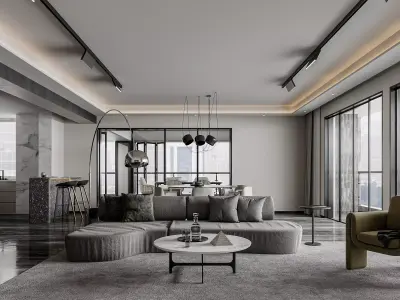 Modern living room dining room bedroom interior scenes 197 3D model