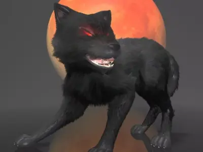 Dark Wolf RIGGED Low-poly 3D model