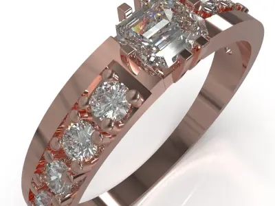 Emerald cut engagement ring 3D print model purchase