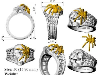 Scull Spider Biker Ring 3D print model