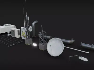 Roof and Wall props for Buildings Low-poly 3D model