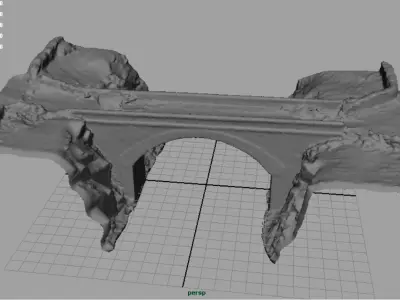 Bridge old stone over river Low-poly 3D model