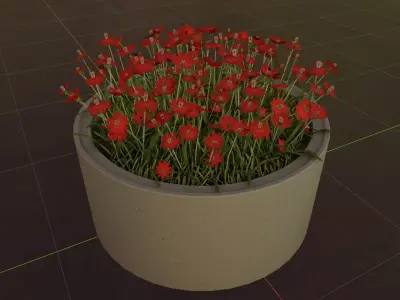 Concrete Pot 1500mm with Red Flowers Version 1 Low-poly 3D model