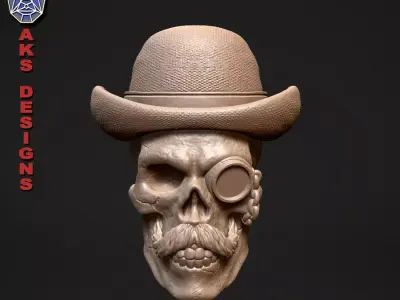 gentlemen skull version 1 Bas relief for cnc 3D print model