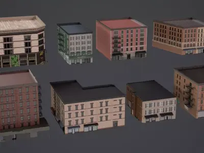Game Ready Apartment Building Pack V1 Low-poly 3D model