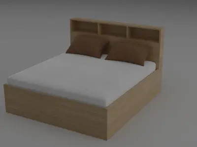 Comfortable double bed with shelves 3D model