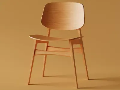 Wooden Chair Low-poly 3D model 5