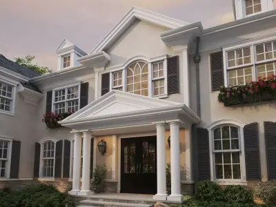 American style luxury villa exterior Low-poly 3D model