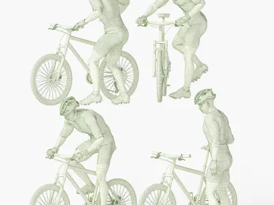Cyclist Man in 04 Poses Low-poly 3D model